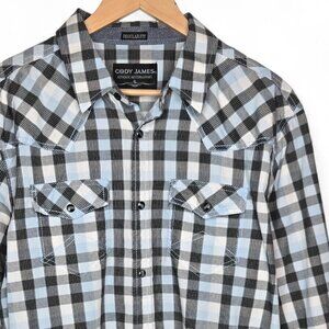Cody James Snap Button Western Shirt Men's Micro Stripe Plaid Flap Pocket XL